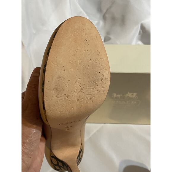 Coach Alexa Soft Calf Tan Leather Pumps Monogram Heels , Stiletto Size 8.5 B - Picture 6 of 10